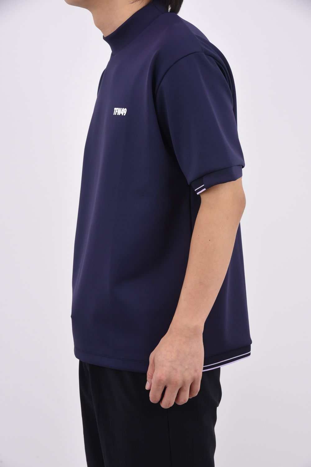 【26SS】 SS HALF MOCKNECK CUTSEW / オーバーサイズ ラインリブ モックネックTシャツ (ネイビー)