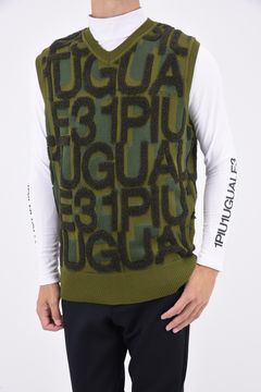 BIG FULL LOGO V-VEST / 113ビッグ 総柄ロゴ Vネック ベスト (カーキ)