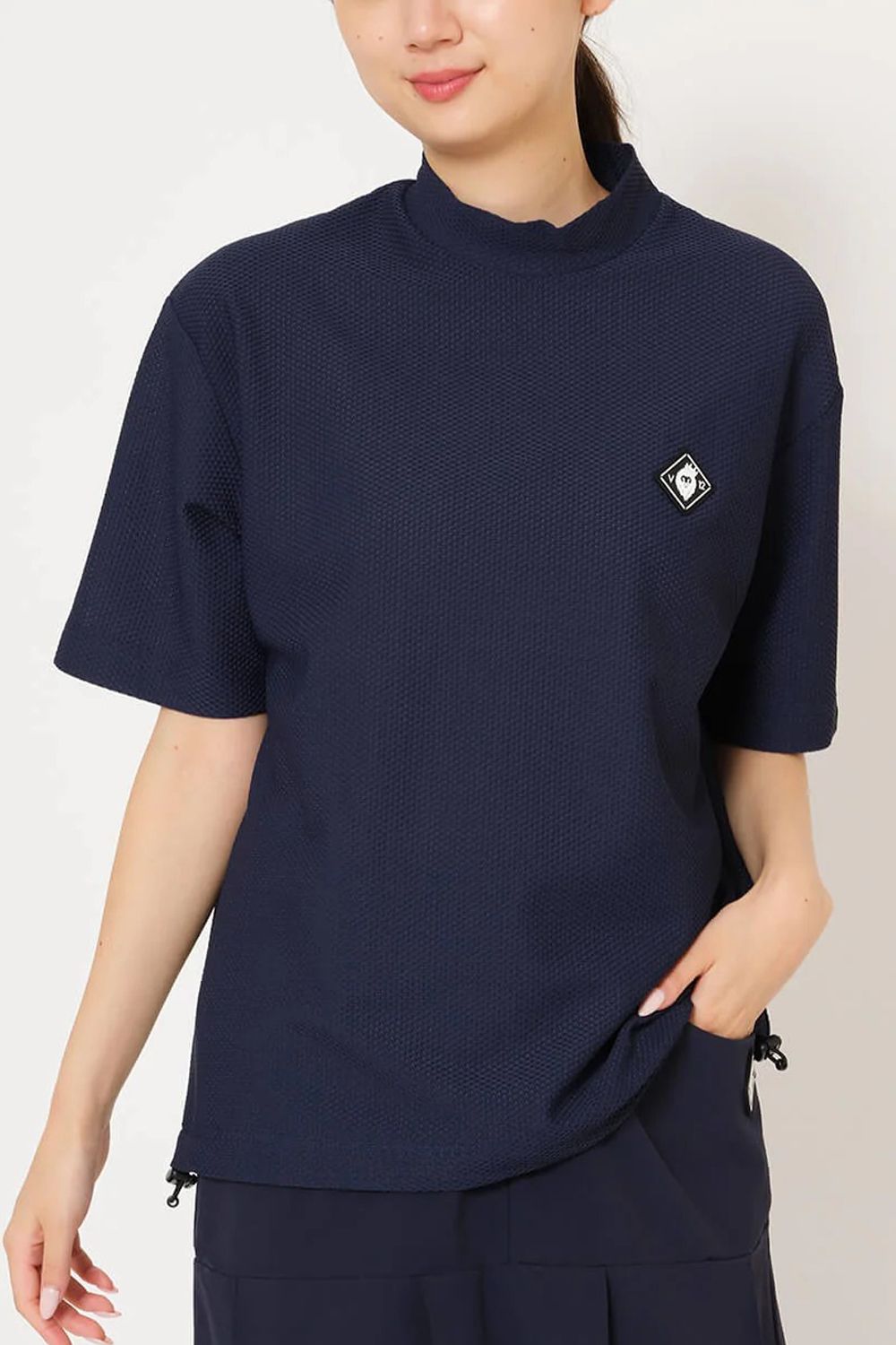 【26SS】【レディース】 AIRY AWA MOCK / ワッフル生地 バックライン モックネックTシャツ (ネイビー)