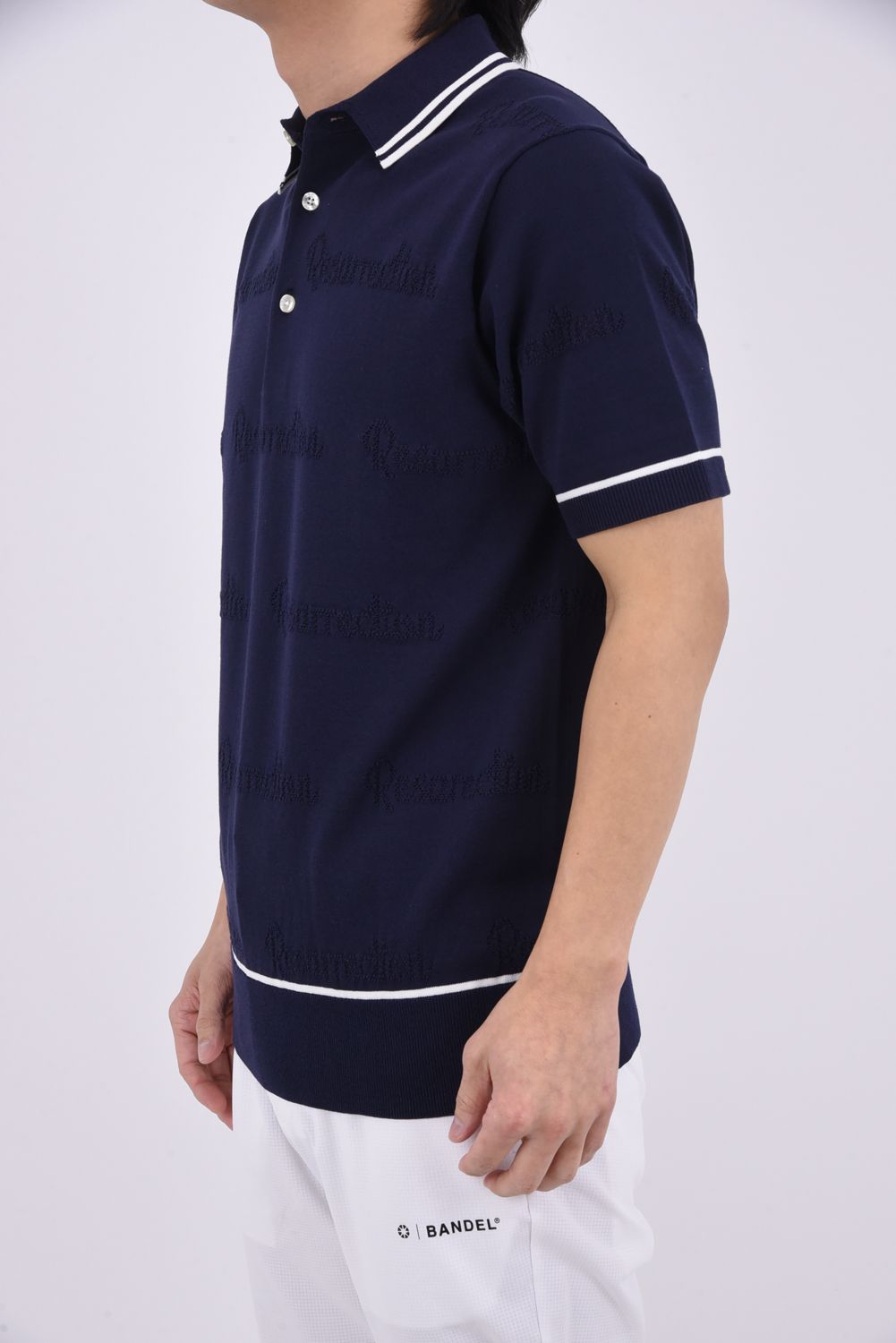 【26SS】 MESH LOGO KNIT POLO / メッシュ編み ライン ニットポロシャツ (ネイビー)*