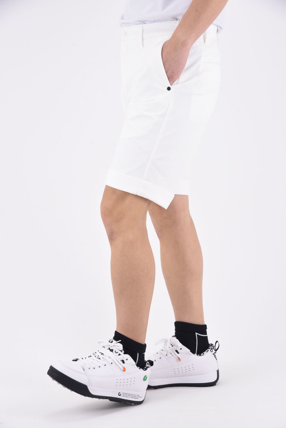 MENS STRETCH DOBBY DRESS SHORT PANTS / ドビー織 ファブリック ショートパンツ (ホワイト)