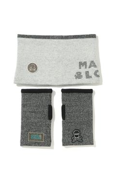 TWO-TONE STRIPE NECK & HAND WARMER COMBO / ボーダーロゴ ネックウォーマー&ハンドウォーマーセット (ホワイト)