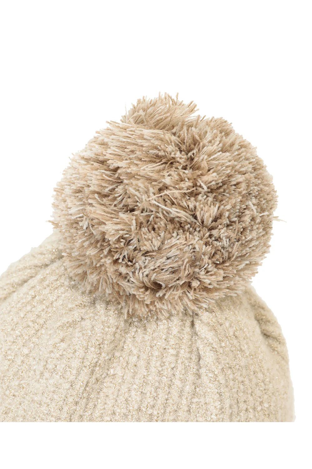 【レディース】 SCOPE POM VISOR BEANIE / ラメ糸 ブランドロゴジャカード 梵天付きニットキャップ (ベージュ)