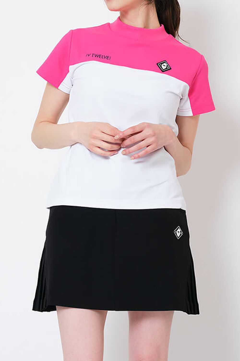 【レディース】 2TONE MOCK / カノコ素材 バイカラー モックネックTシャツ (ピンク)