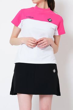 【レディース】 2TONE MOCK / カノコ素材 バイカラー モックネックTシャツ (ピンク)
