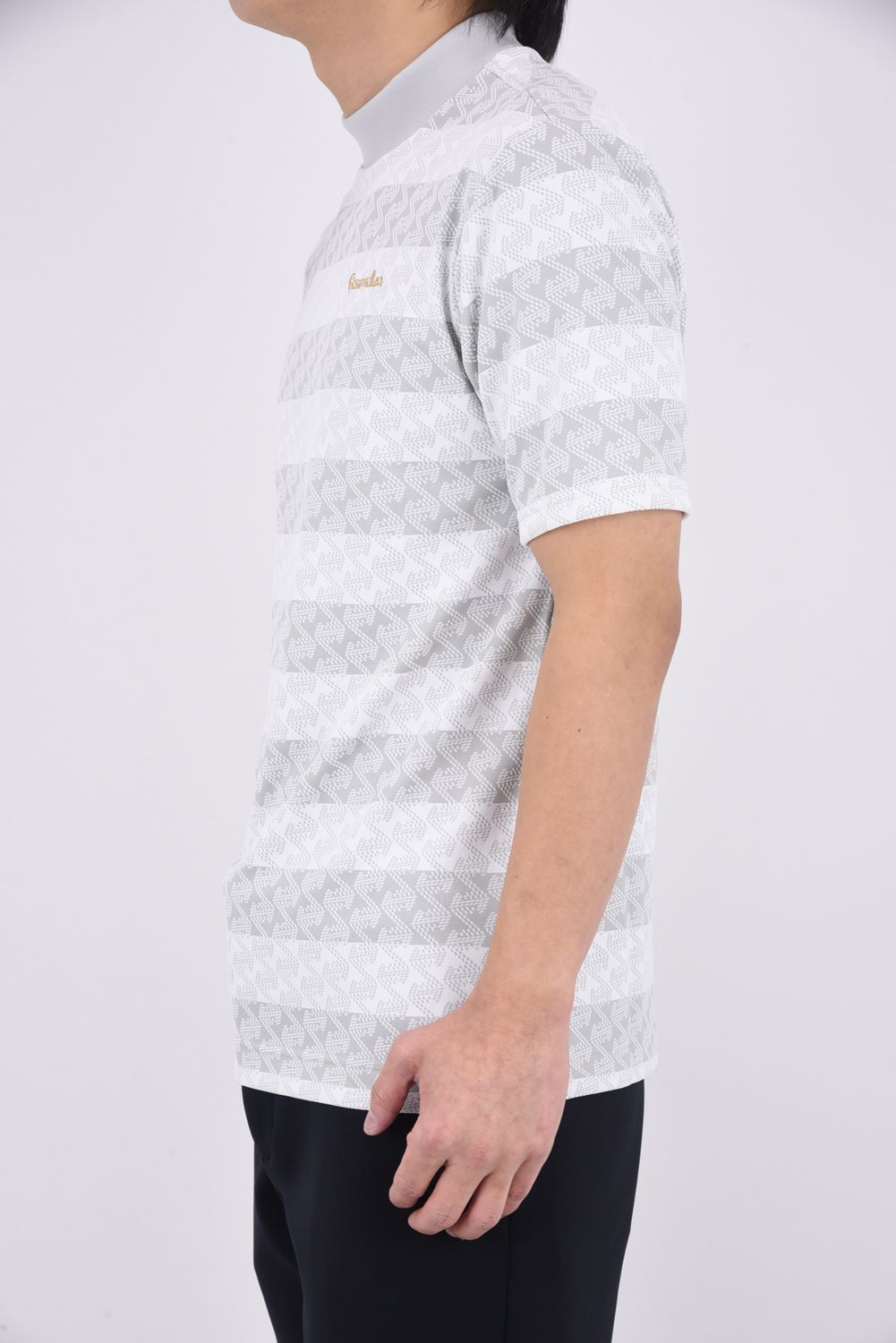 【26SS】 MENS GM STRIPE JACQUARD MOCK NECK / ストライプ ジャガード モックネックTシャツ (グレー）*