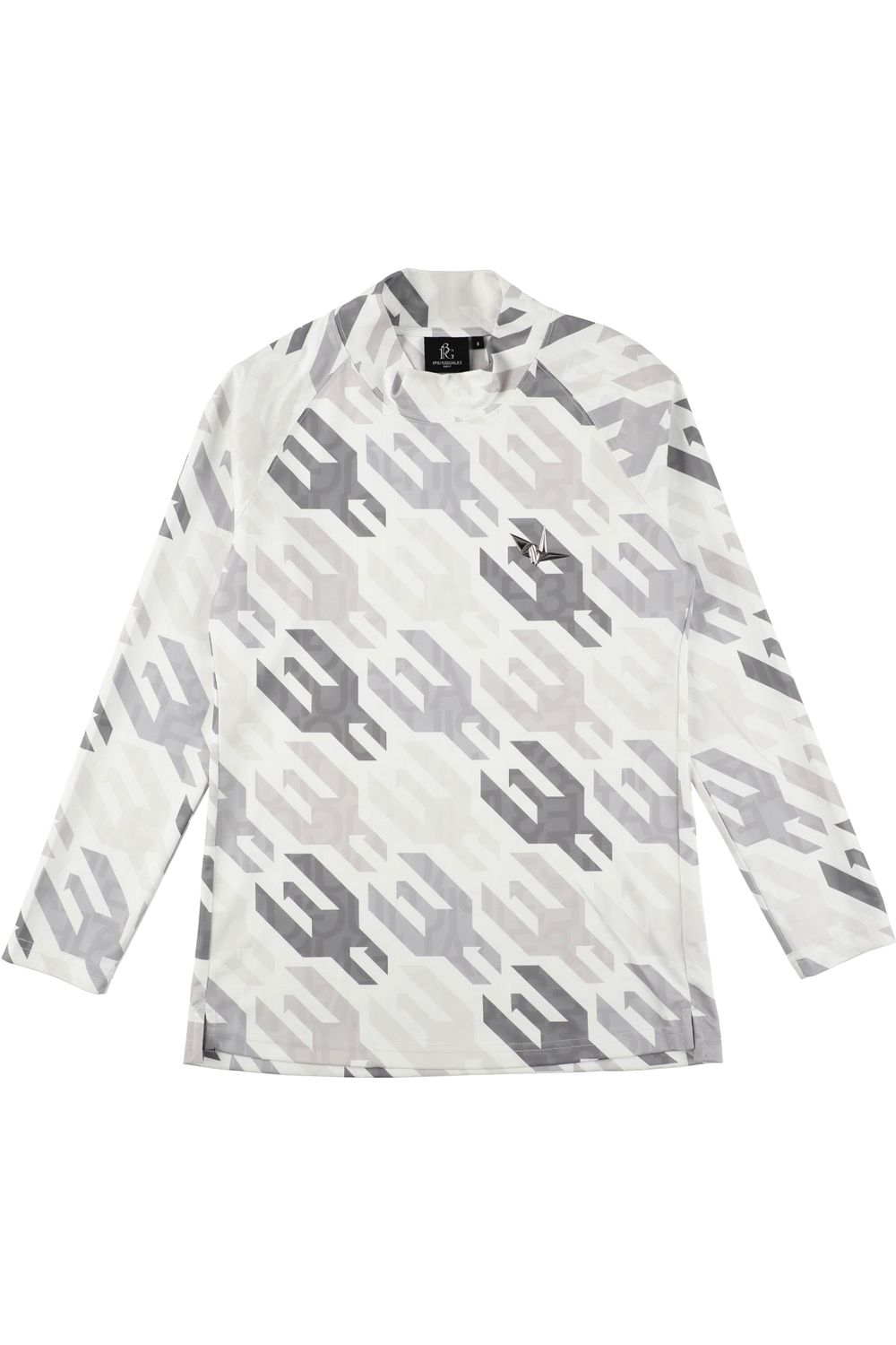 【レディース】 1PIU1UGUALE3 HOUNDSTOOTH MOCK / 113総柄ロゴ ハウンドトゥース ロングスリーブ モックネック Tシャツ (ホワイト)