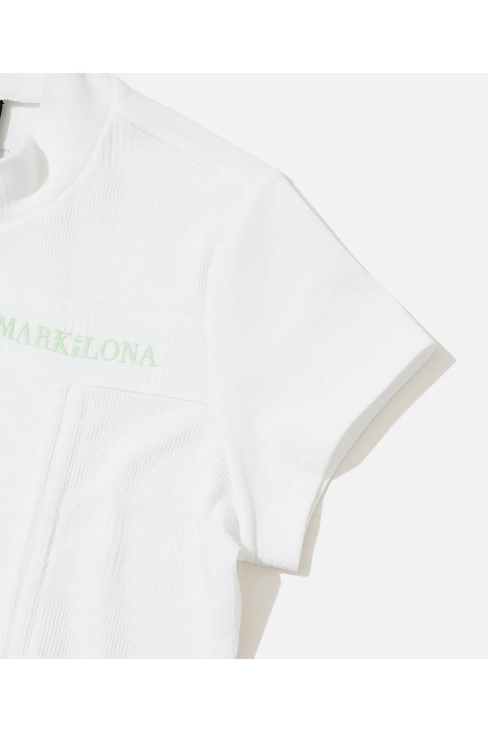 【26SS】【CODE COLLECTION】【レディース】 SRMT / リブボーダー ギャザーモックネックTシャツ (ホワイト)
