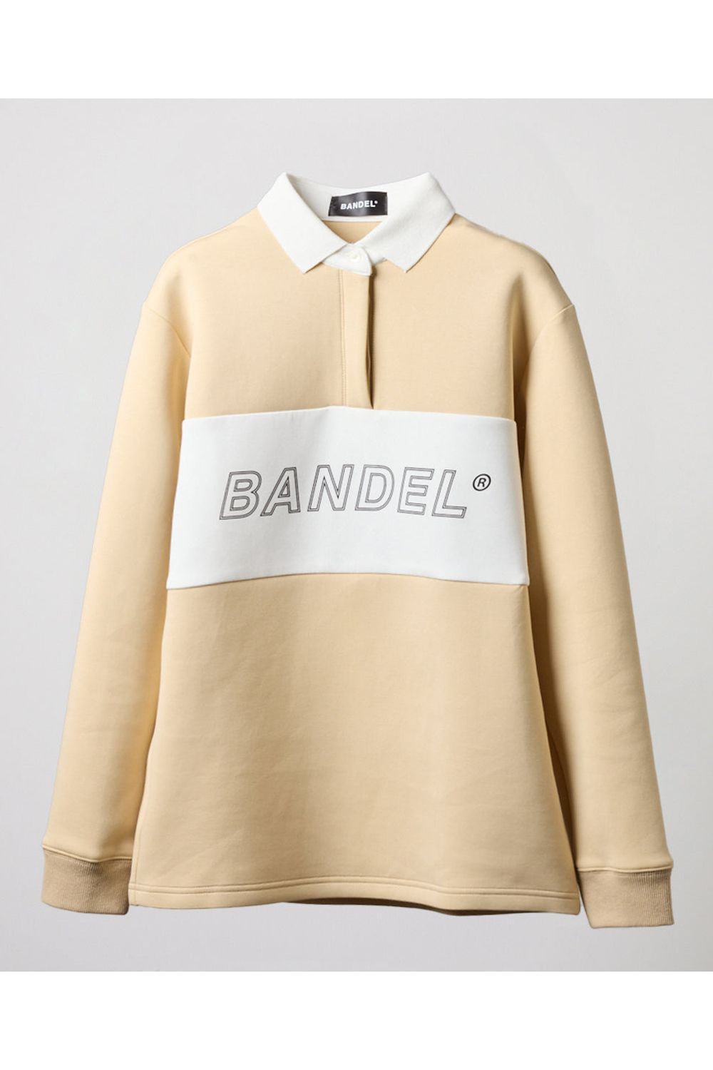 【レディース】 COLOR BLOCK L/S RUGBY POLO / フロントロゴ バイカラー ロングスリーブ ラグビーポロシャツ (ベージュ/ホワイト)