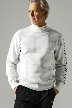 WHOLE PATTERN LOGO KNIT / ブランドロゴ 総柄 ロングスリーブ ハイネック ニット ホワイト