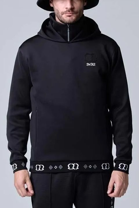 【26AW】 DOUBLE MESH KNIT HOODIE / メッシュダンボールニット ロゴエンブレム プルオーバーフーディー (ブラック)