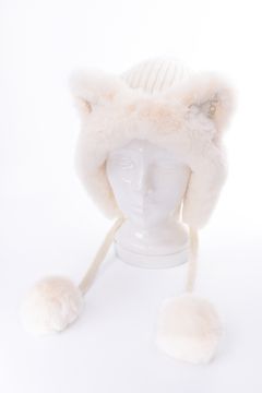 JENNIE FUR KNIT CAP / エコファー梵天 ニット キャップ (ホワイト)