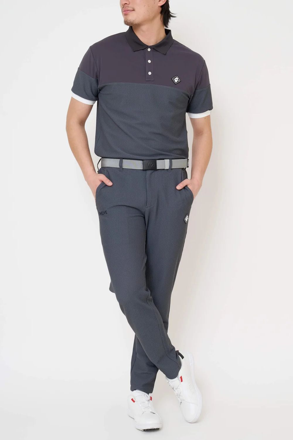 【26SS】 AIRY AWA POLO / ワッフル生地 異素材切り替え ポロシャツ (グレー)