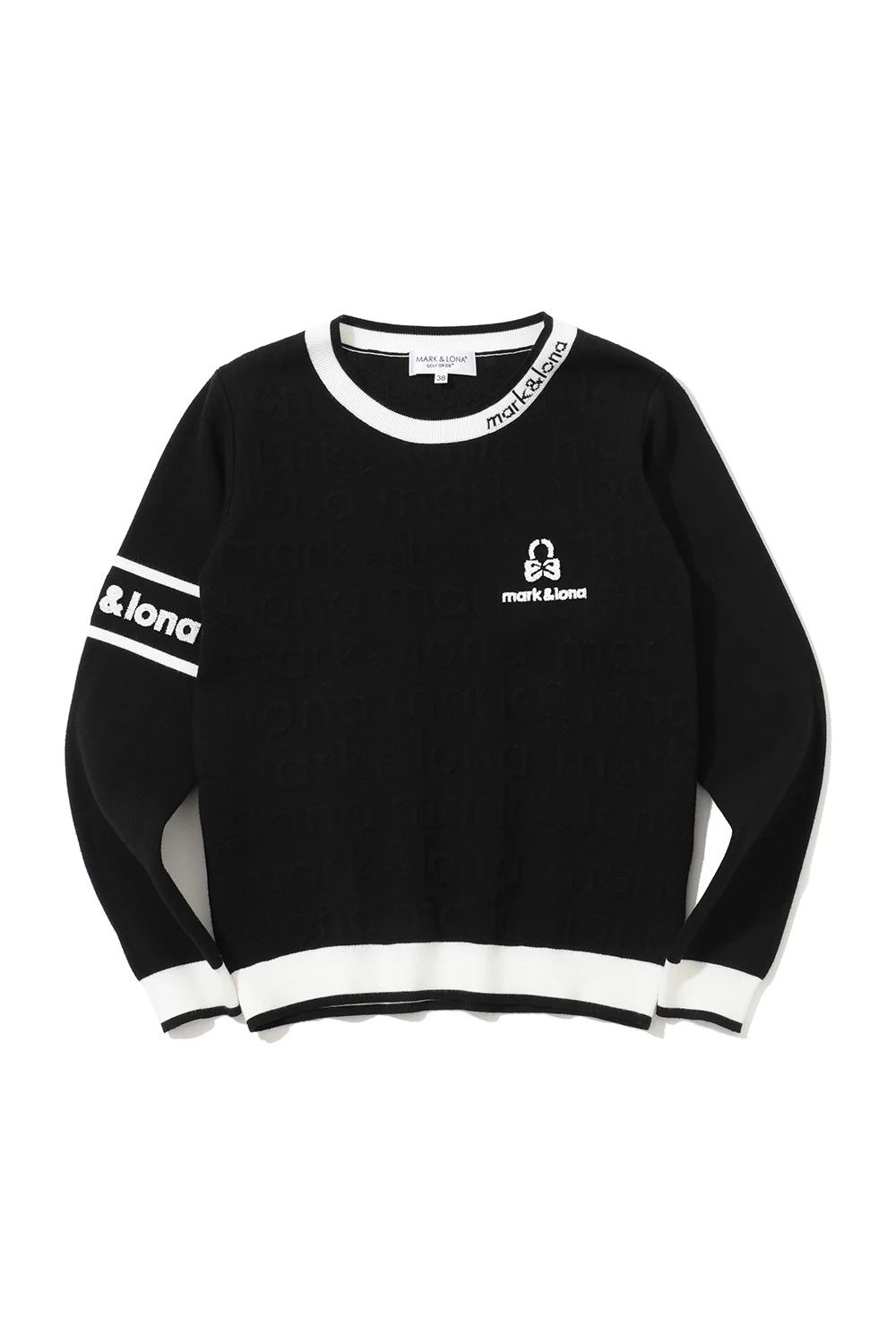 【26SS】【レディース】 MERIDIAN EMBOSS LOGO KNIT / バイカラー エンボス風ロゴジャカード ニットプルオーバー (ブラック)