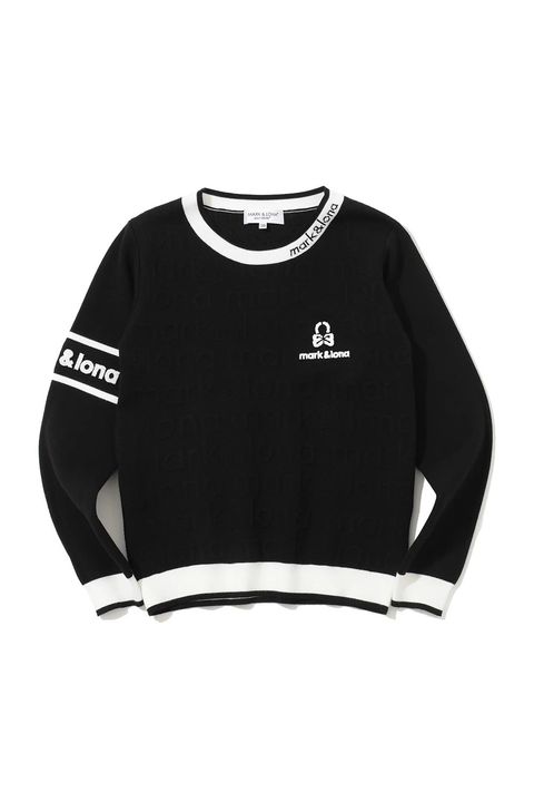 【26SS】【レディース】 MERIDIAN EMBOSS LOGO KNIT / バイカラー エンボス風ロゴジャカード ニットプルオーバー (ブラック)