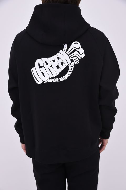 【26AW】【ユニセックス対応】 COTTON STRETCH HOODIE / ダンボールニット バックプリント ストレッチフーディ (ブラック)