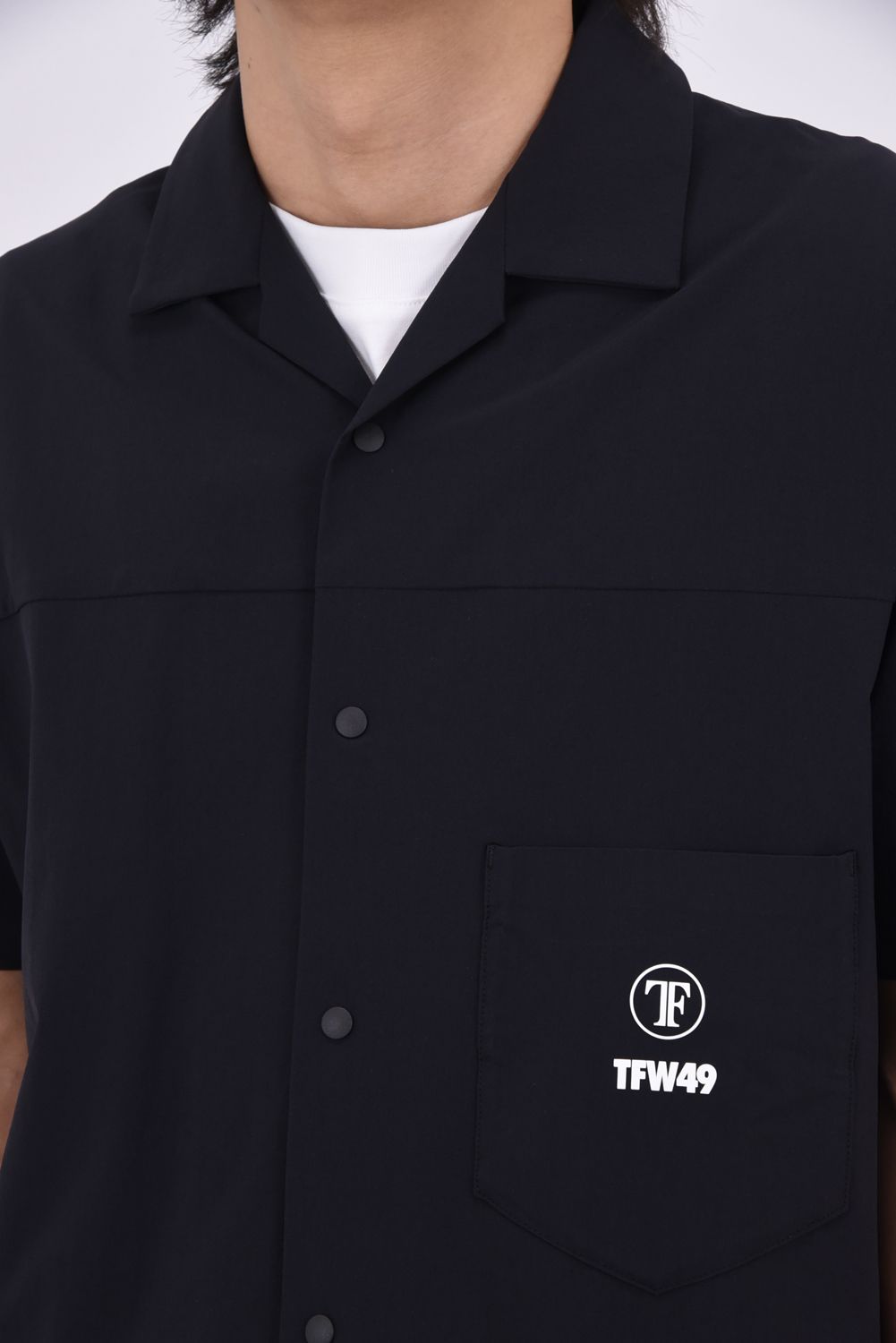 【26SS】 COMBINATION OPEN COLLAR SHIRT / 接触冷感 異素材切り替え オープンカラーシャツ (ブラック)