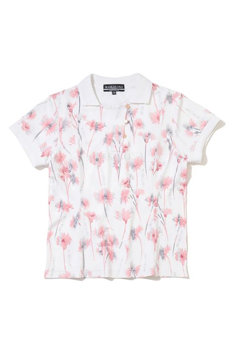 【26SS】【CODE COLLECTION】【レディース】 FLPL / フラワープリント アシンメトリーデザイン ポロシャツ (ホワイト)