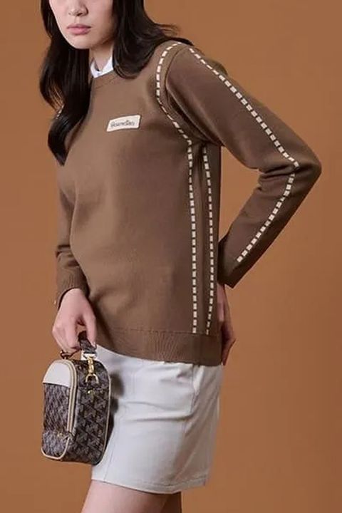 【26AW】【レディース】 STITCHING LINE KNIT / ステッチングライン クルーネックニット (ブラウン)*