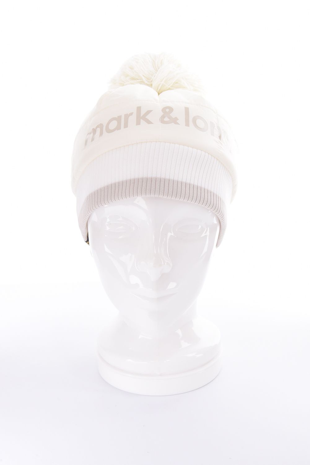 FRAME QUILTED POM CAP / 中綿キルティング リブニット 梵天付きキャップ (ホワイト)
