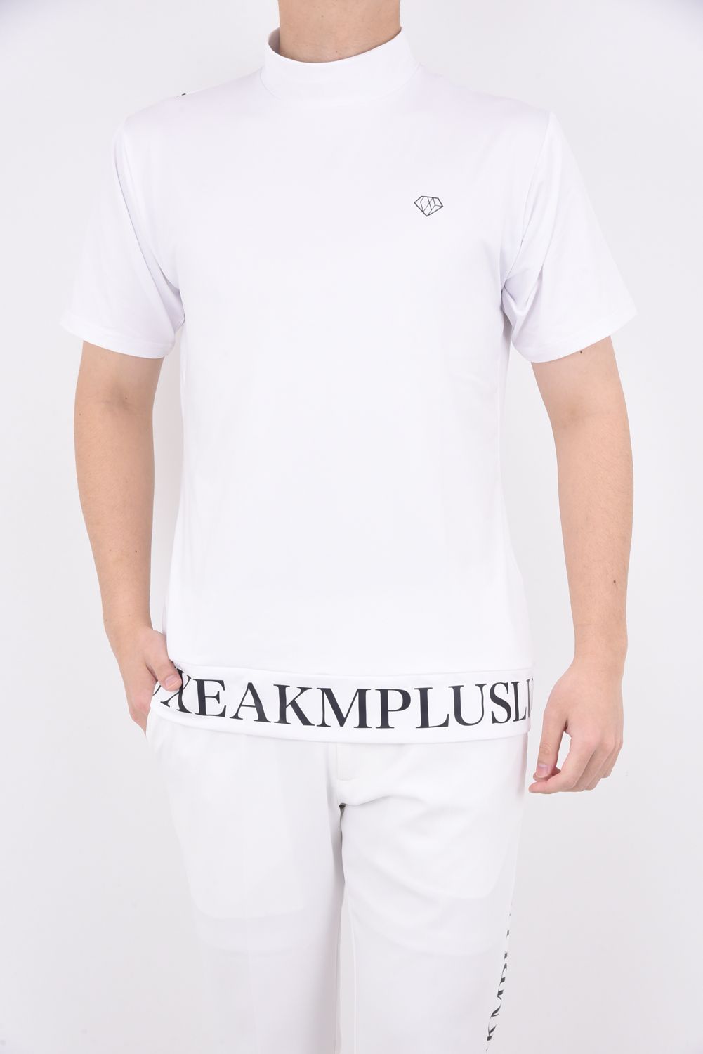 HANDWRITTEN LOGO MOCK NECK T-SHIRTS / カーシヴロゴ 半袖モックネック Tシャツ ホワイト