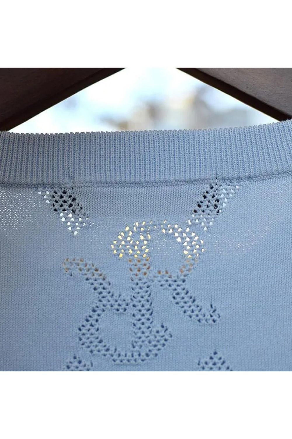 【26SS】 MESH RR LOGO KNIT / メッシュ編み 裾ライン クルーネックニット (サックス)*