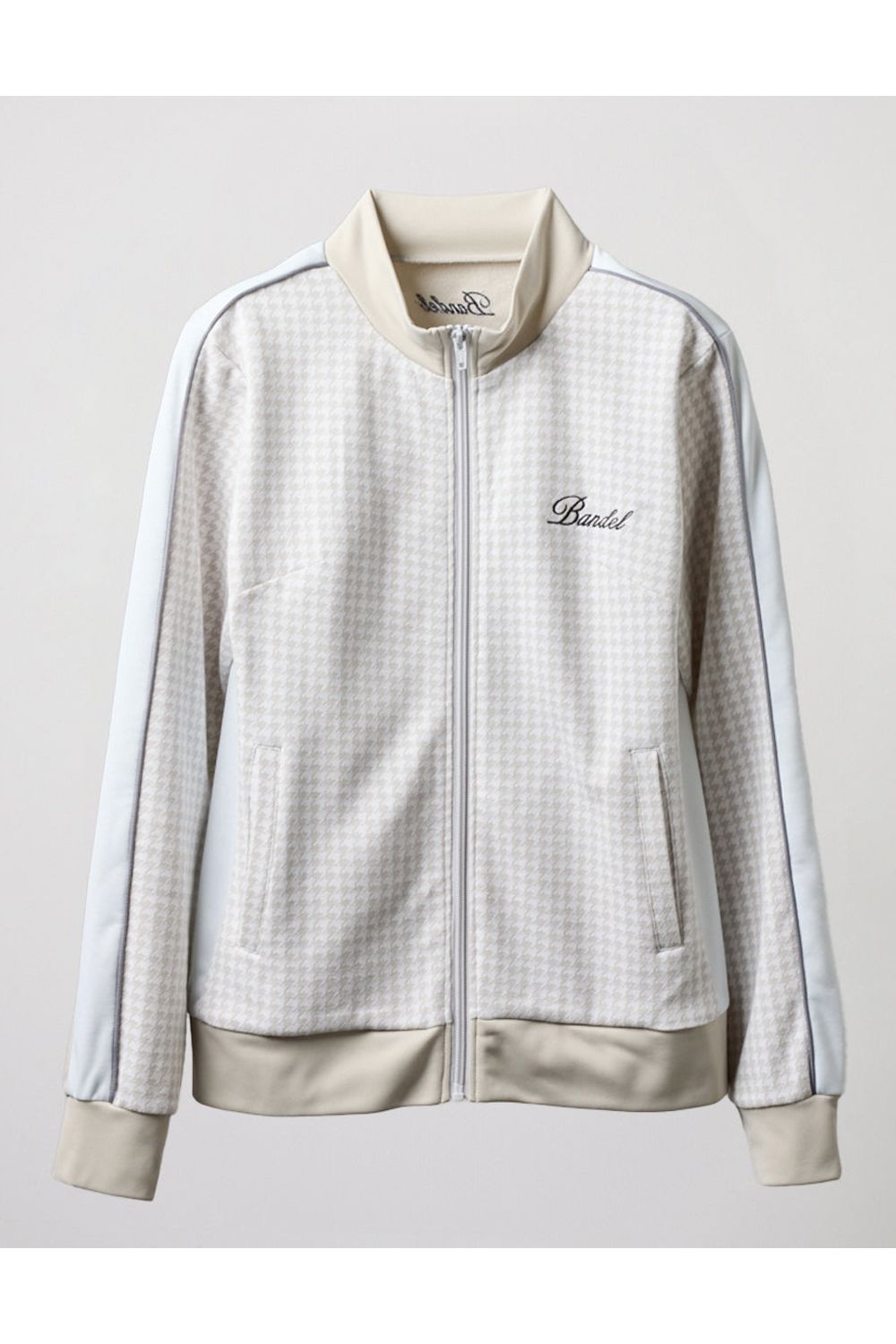 【レディース】 HOUNDSTOOTH BICOLOR BLOUSON / 千鳥格子柄 バイカラー ジップブルゾン (グレージュ)