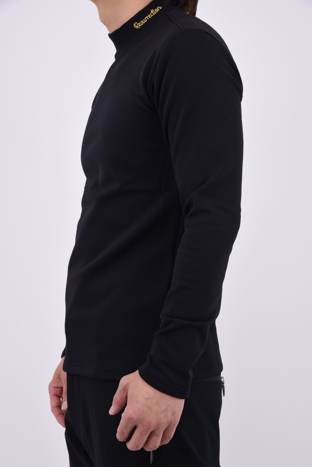 【26AW】 WARM INNER MOCK NECK / 裏起毛 ブランドロゴ刺繍 モックネックシャツ (ブラック)*