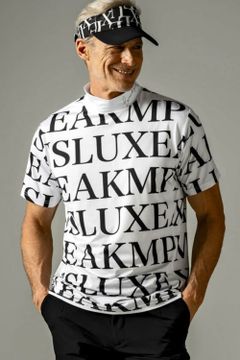 HORIZONTAL PATTERN MOCK NECK T-SHIRTS / 総柄ロゴ モックネック 半袖Tシャツ (ホワイト)