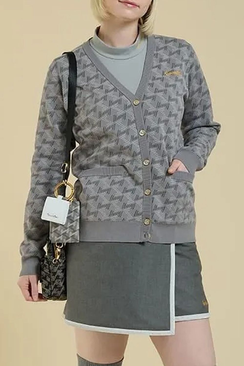 【25AW】【レディース】 GM JACQUARD KNIT CARDIGAN / GMジャガード ニットカーディガン (グレー)*