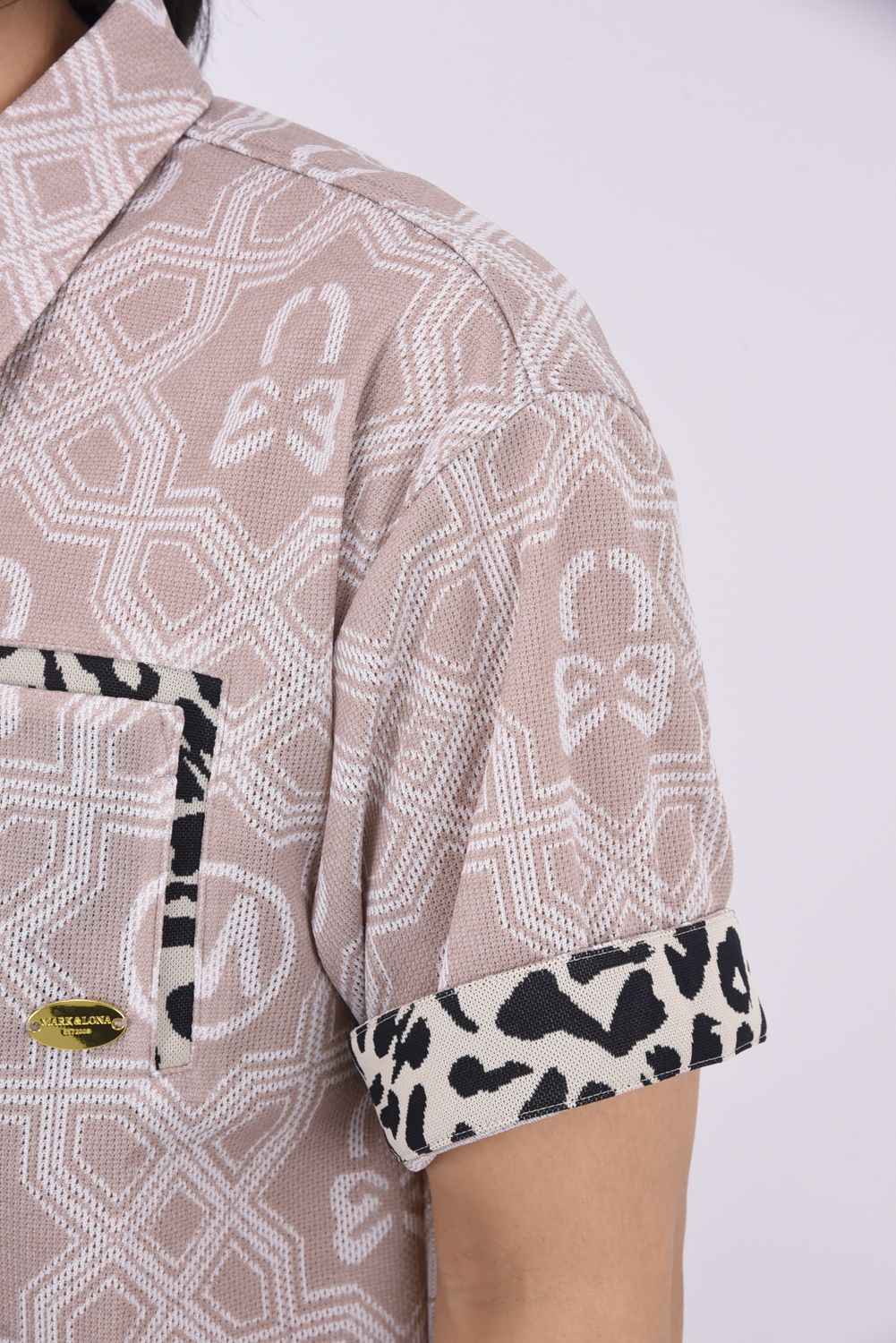 【26SS】 DOMINANT MESH SHIRT / ジオメトリックパターン総柄 ジャパンメイド メッシュポロシャツ (ベージュ)