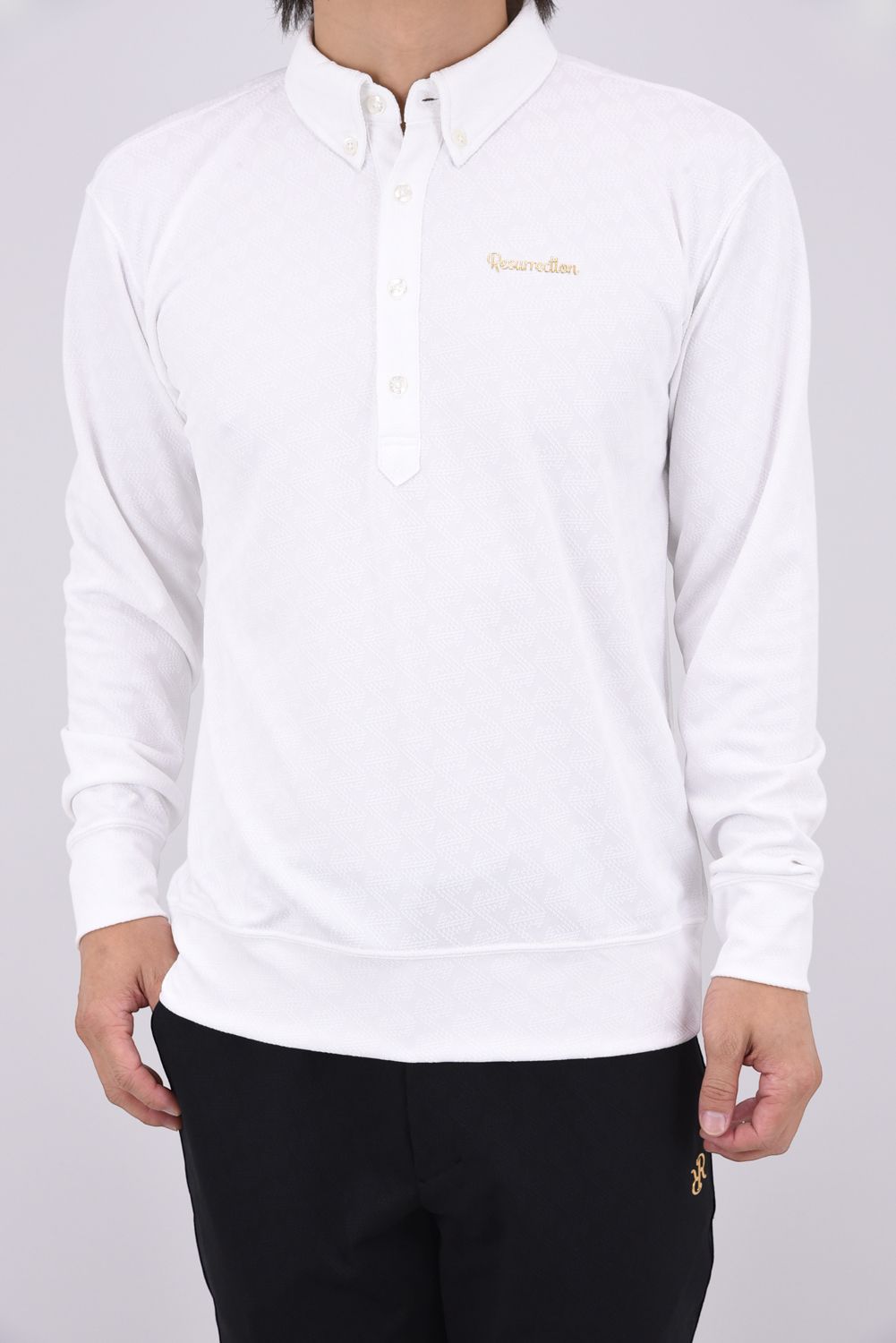 【26AW】 MENS GM JACQUARD POLO L/S / オリジナルテキスタイルジャガード 長袖 ボタンダウンポロシャツ (ホワイト)*