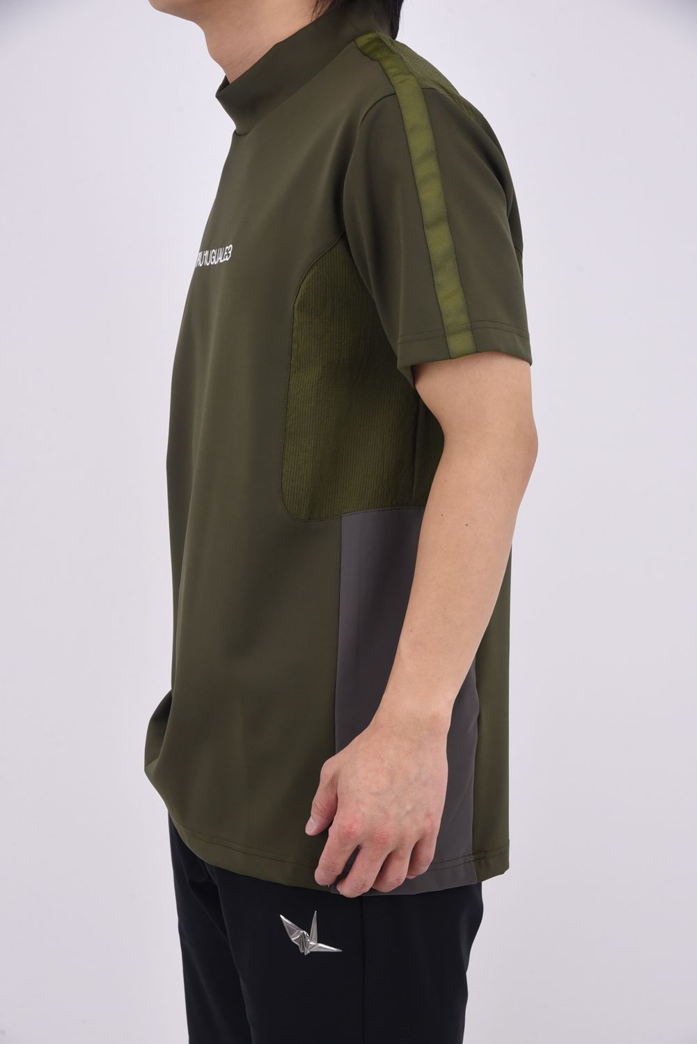 【26SS】 SWITCHING MOCK NECK / 異素材切り替え ドットエア モックネックTシャツ (カーキ)