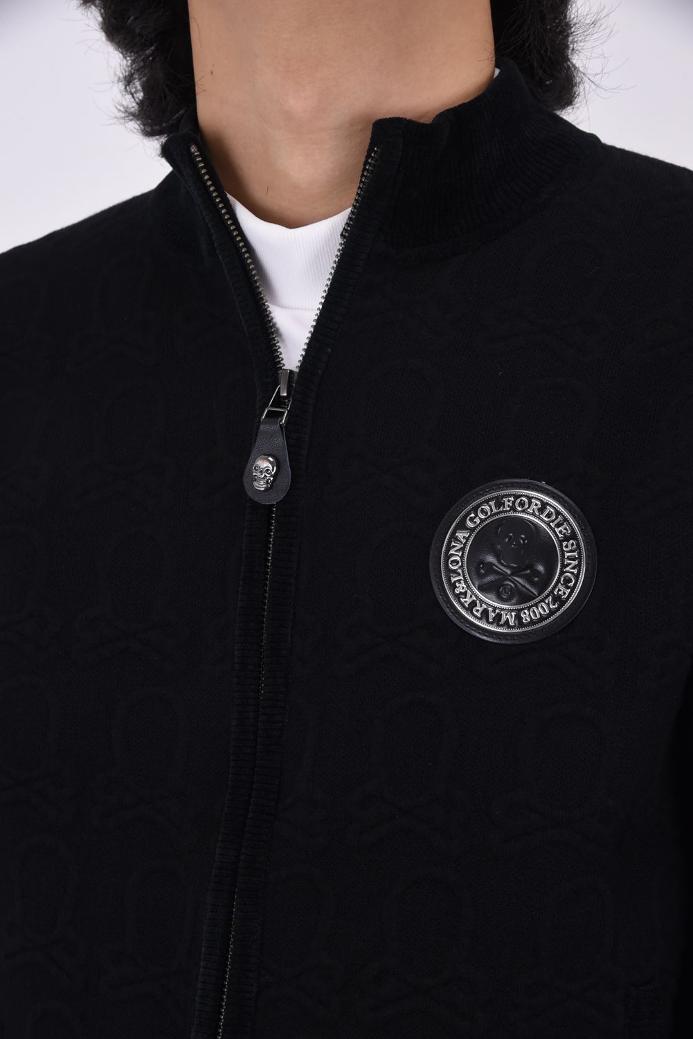 EVER STAND ZIP JACKET / ブランクスカル エンボス調総柄 ジップアップ ニットブルゾン (ブラック)