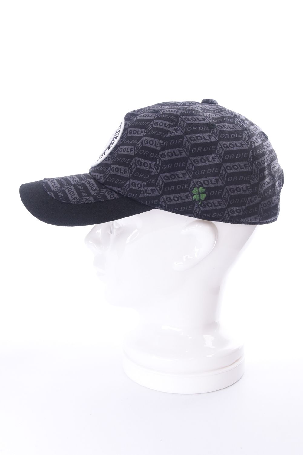 DÉPÊCHE EMBROIDERY CAP / ジオメトリック総柄 サークルスカル刺繍 ベースボールキャップ (ブラック)