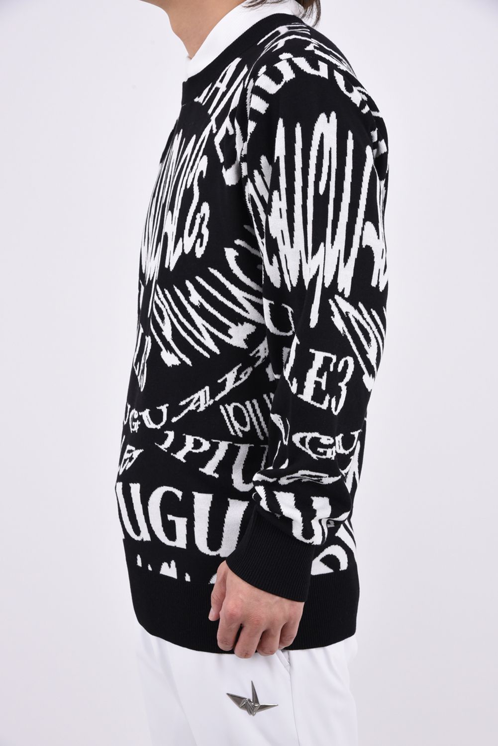【26AW】 JACQUARD KNIT CREW MELTING LETTER / ロゴジャカード総柄 クルーネックニット (ブラック)