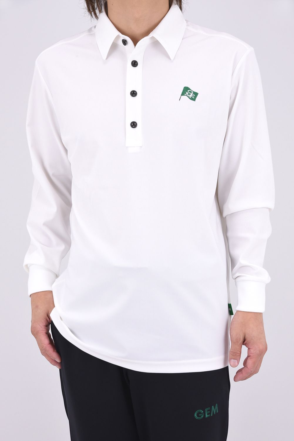 【26AW】 STRETCH KANOKO LONG SLEEVE POLO / ハイゲージカノコ素材 バックプリント 長袖ポロシャツ (ホワイト)