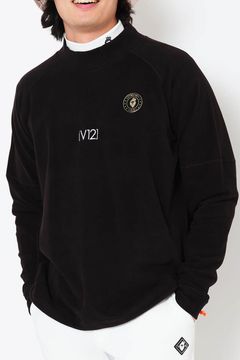 WIDY MOCK / ワッペン バックロゴ 起毛生地 モックネックTシャツ (ブラック)