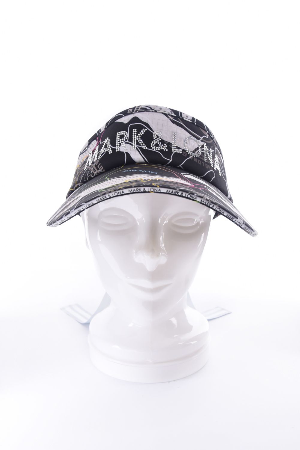 【26SS】【レディース】 AXON CAMO WIDE BRIM VISOR / カモフラージュプリント ラインストーンロゴ つば広リボンサンバイザー (ブラック)