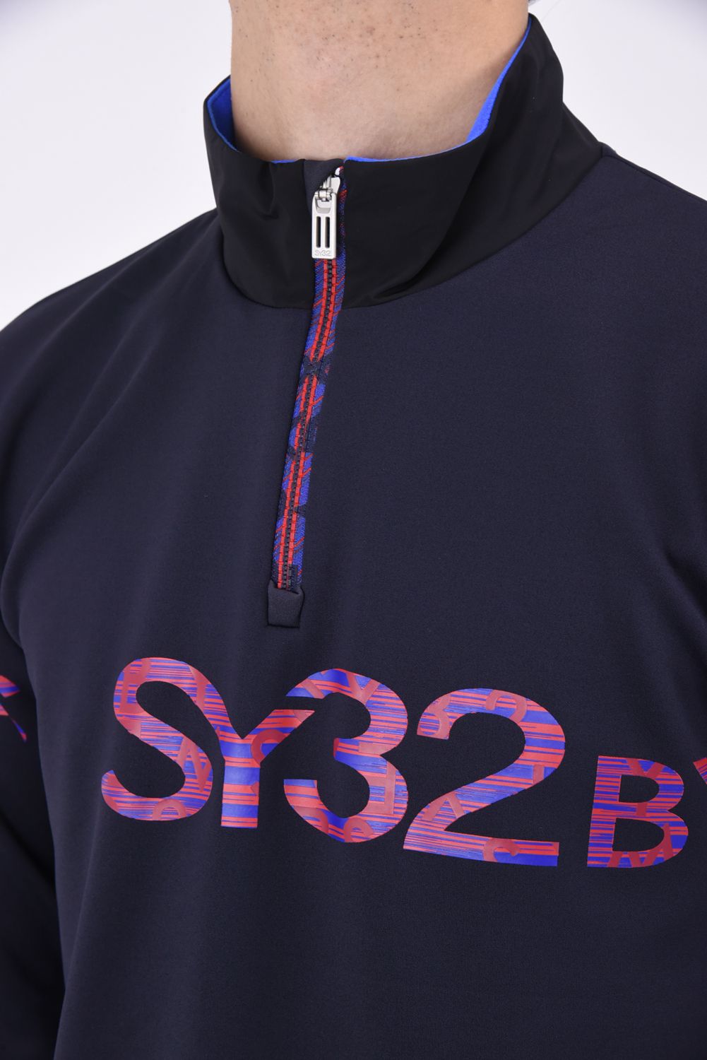 ZIP UP LIGHT STRETCH MILANO SHIRTS / ロゴ ミラノデザイン ハーフZIPシャツ ネイビー*