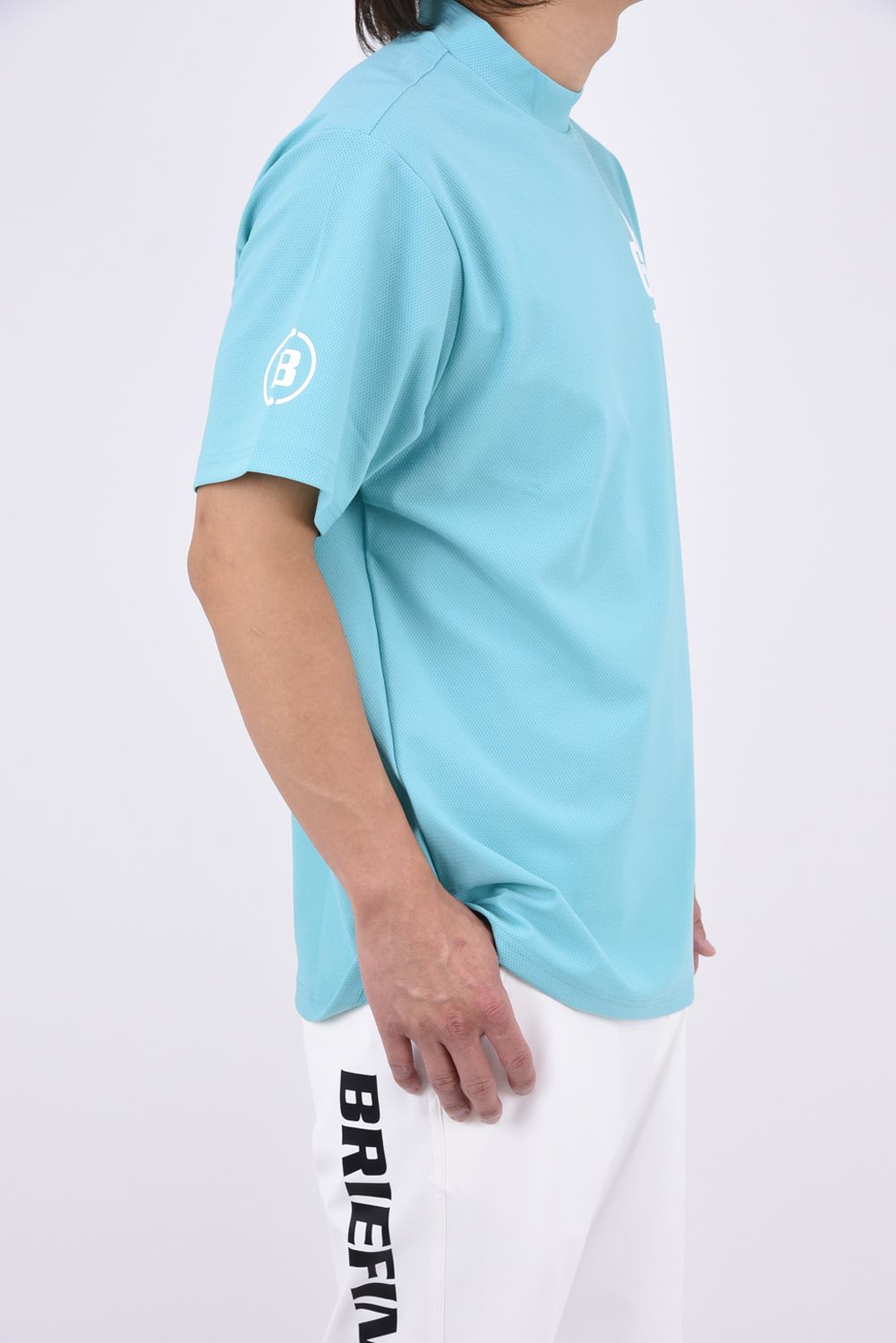 【26AW】 MEN’S EARTH MESH HIGHNECK / ストレッチメッシュ生地 BGロゴプリント モックネックTシャツ (ミントグリーン)