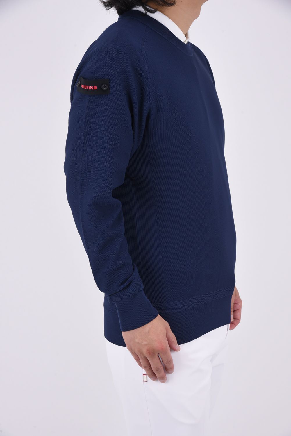 MEN'S WR CREWNECK KNIT / バックロゴ 超撥水糸 クルーネックニット (ネイビー)