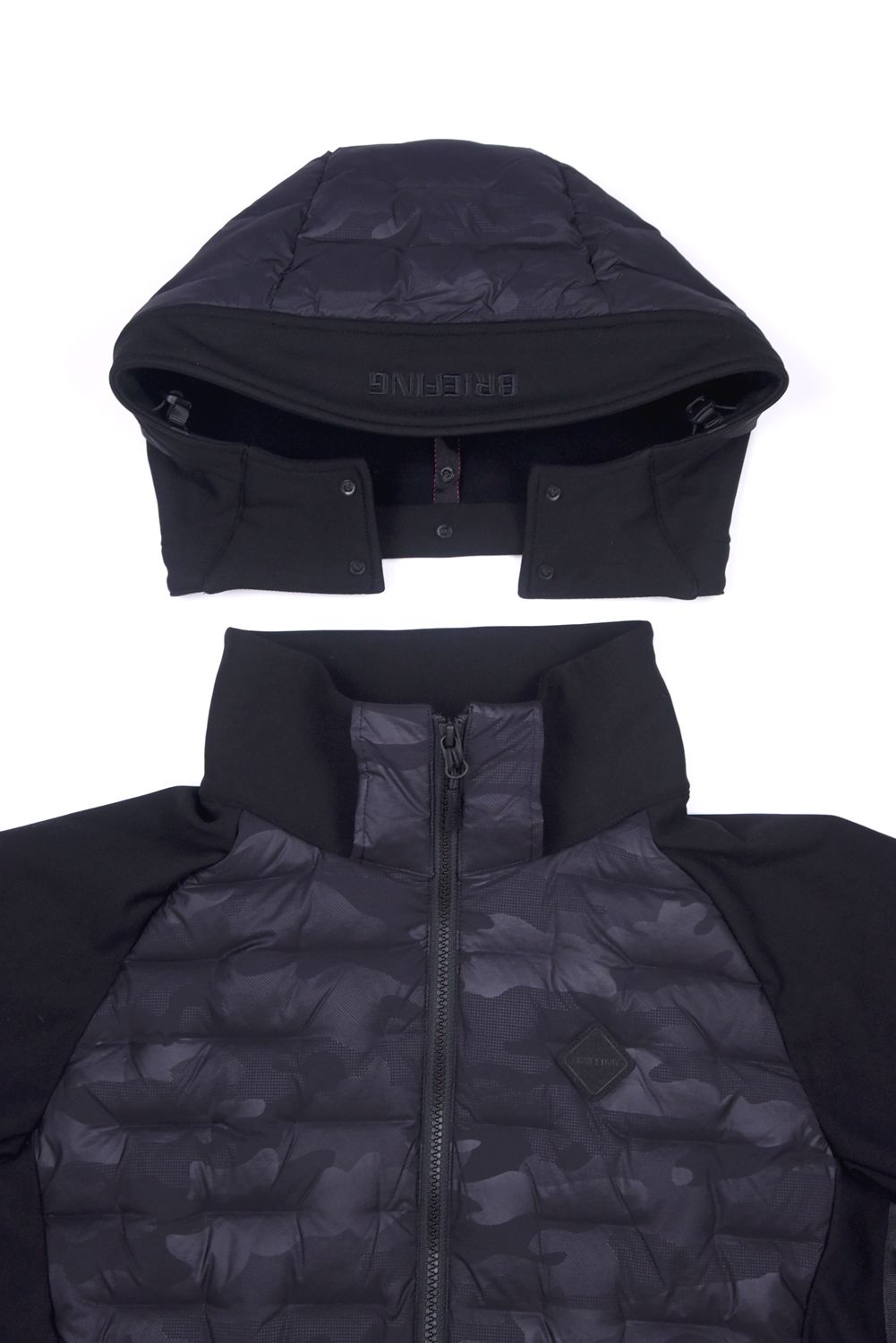 【25AW】 MEN'S HYBRID DOWN PARKA / ストレッチタフタ ダイヤモンドロゴ ハイブリッドダウンジップパーカー (ブラック/カモ)