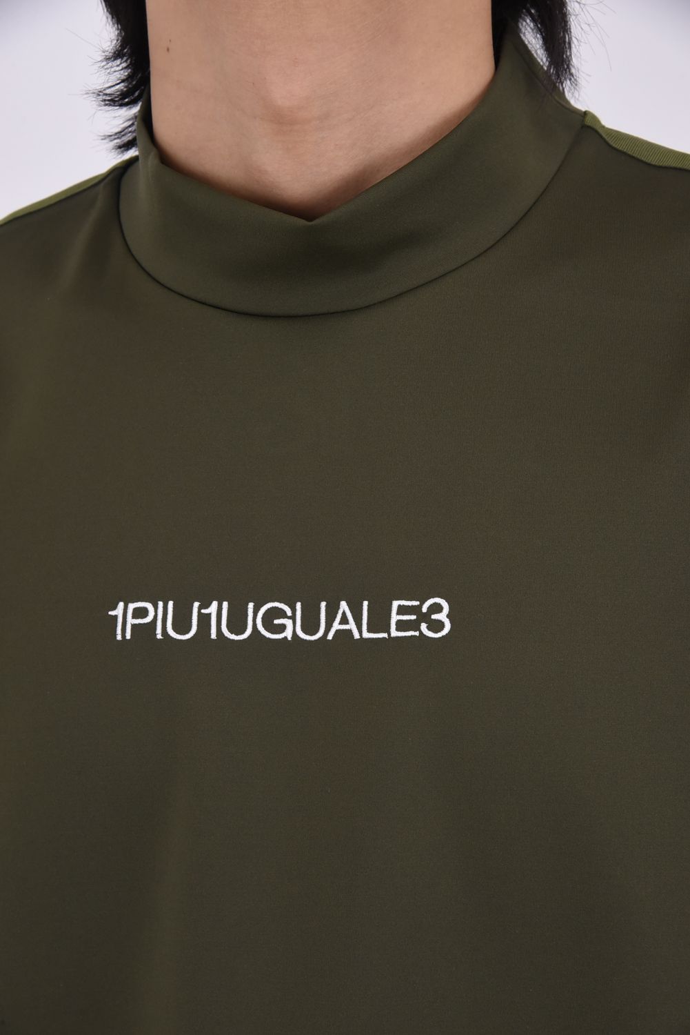 【26SS】 SWITCHING MOCK NECK / 異素材切り替え ドットエア モックネックTシャツ (カーキ)