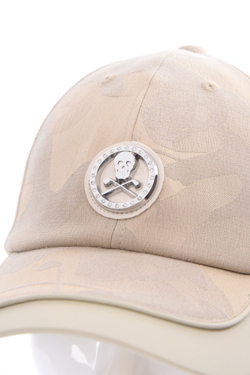 【26SS】 GAUGE CAMO LEATHER TRIM CAP / カモフラージュパターン 異素材切り替え  メタルプレート ベースボールキャップ (ベージュ)