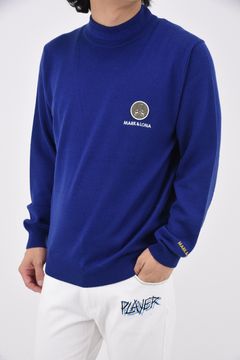 MARNORS FINE WOOL KNIT / ブランドロゴ刺繍ワッペン モックネック ウールニット (ブルー)