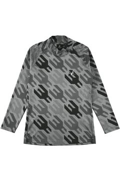 【レディース】 1PIU1UGUALE3 HOUNDSTOOTH MOCK / 113総柄ロゴ ハウンドトゥース ロングスリーブ モックネック Tシャツ (ブラック)