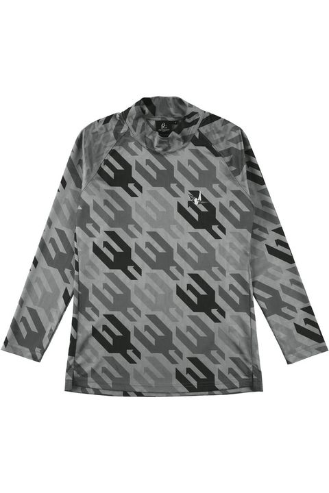【レディース】 1PIU1UGUALE3 HOUNDSTOOTH MOCK / 113総柄ロゴ ハウンドトゥース ロングスリーブ モックネック Tシャツ (ブラック)