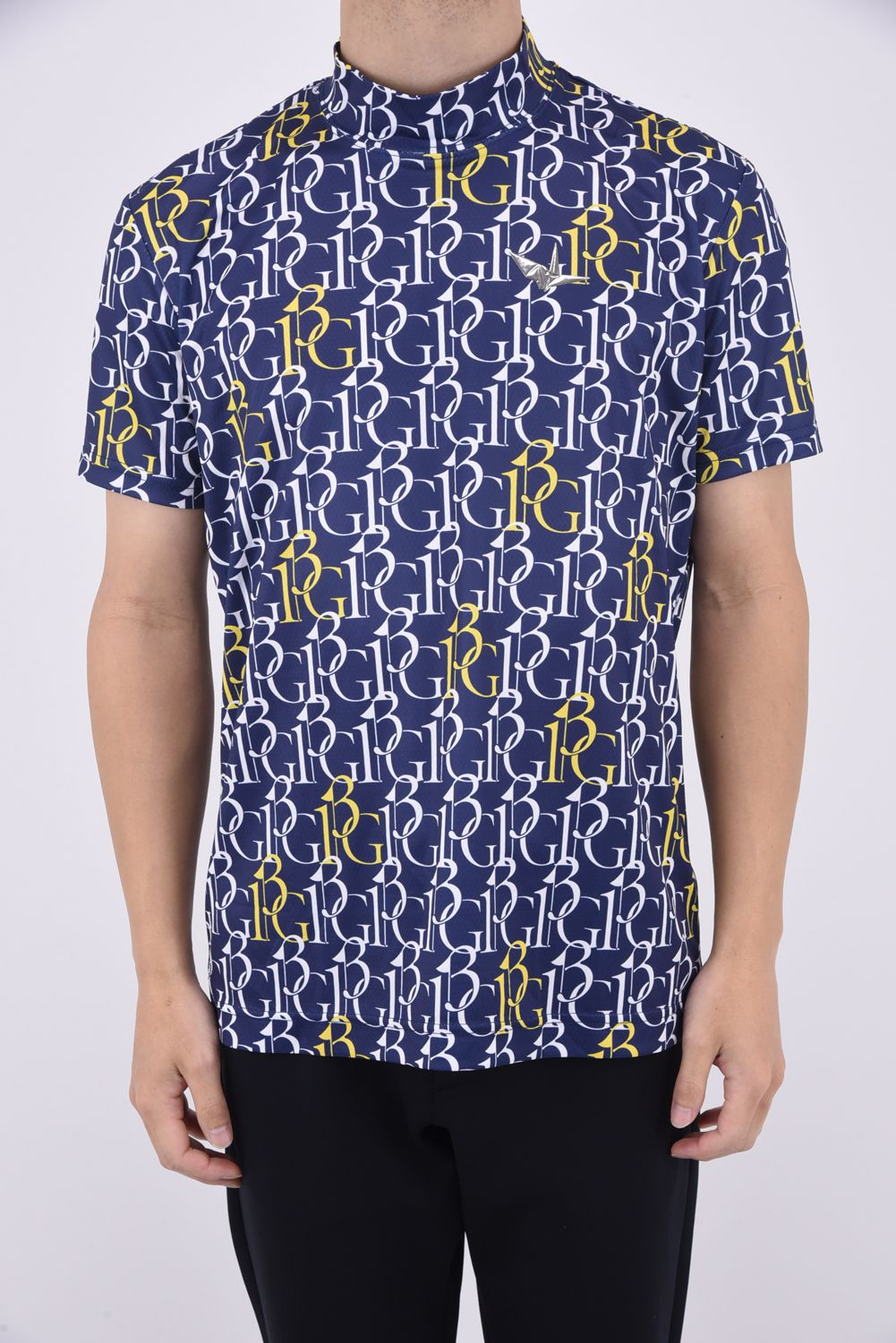 SS MOCK 113G / 113総柄ロゴ 半袖 モックネック Tシャツ (ネイビー)