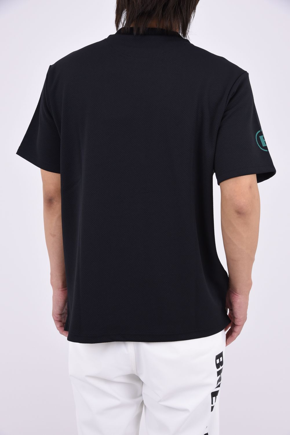 【26AW】 MEN’S EARTH PIQUE HIGHNECK / ハニカムメッシュ ロゴプリント モックネックTシャツ (ブラック)